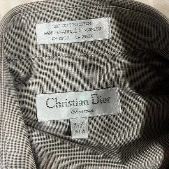 Vintage Christian Dior Chemise Button Up Shirt Gray Check Collar 15.5 Neck 34/35 - Picture 6 of 8